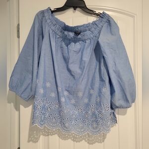 Ann Taylor Blue Chambray Eyelet Top XL